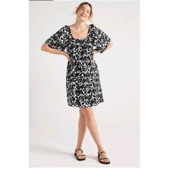 Free Assembly Women's Square Neck Print Mini Dress with Short Sleeves Size Small - Picture 9 of 10